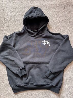 Vintage Stussy Classic Logo Hoodie Size Large Boxy Fit Fade